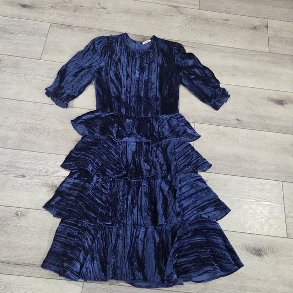 Batsheva Blue Velvet Midi Dress - Picture 1 of 11